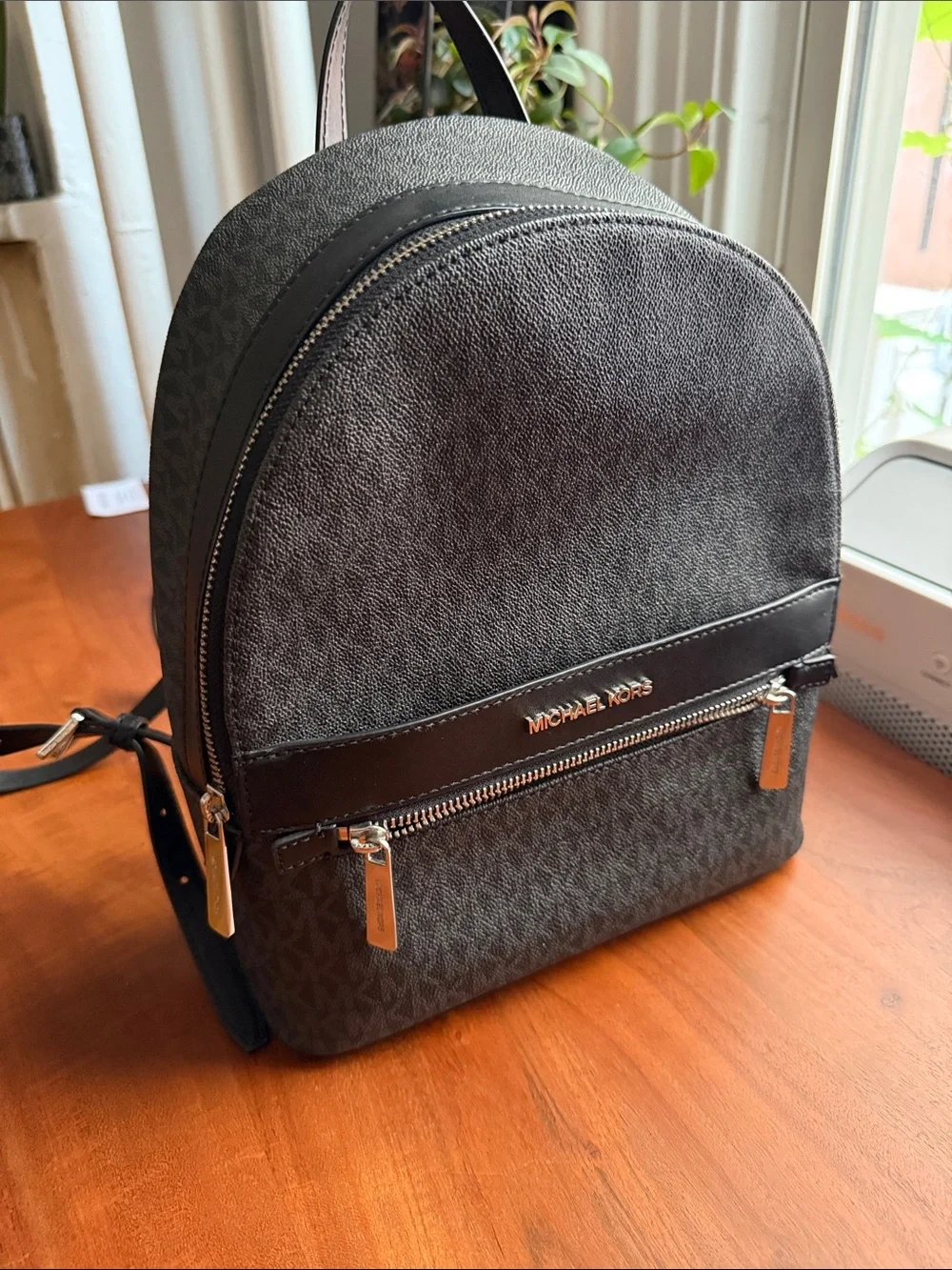Michael Kors Textured Black Mini Backpack with Silver Hardware